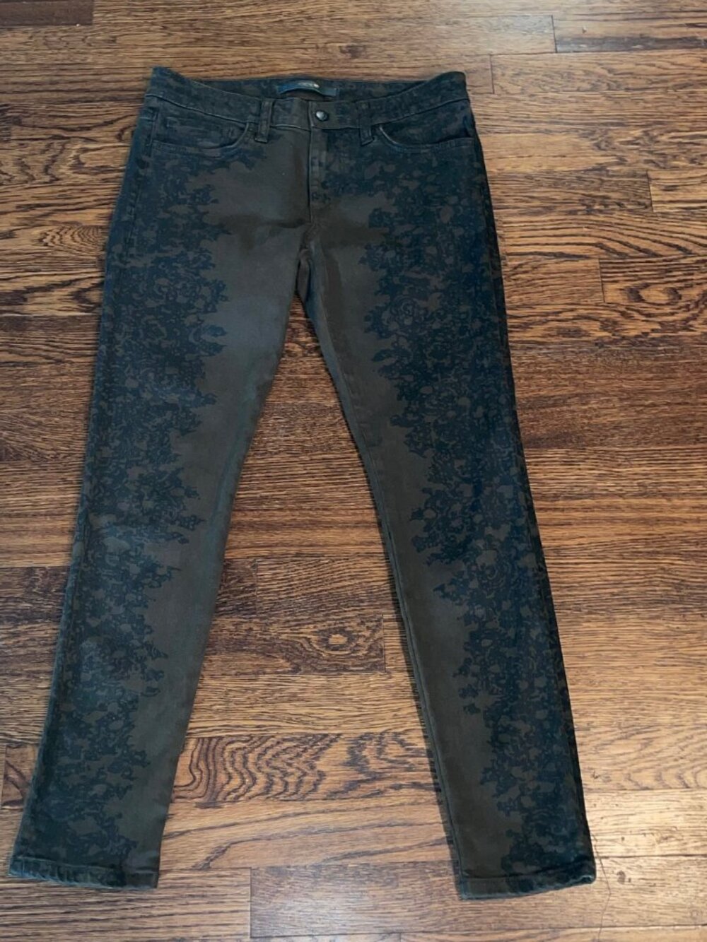 Joe's Jeans Womens 28 Skinny Floral Brocade Print Olive Brown Stretch Jeans